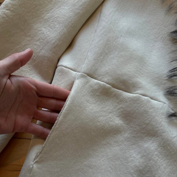 Nigel Preston & Knight White Suede Leather Sheepskin Hooded Fur Coat Shearling - Picture 7 of 9